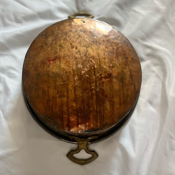 Vintage Copper Brass Round Hammered Bottom Pan Double Handles Wall Decor - Picture 2 of 12